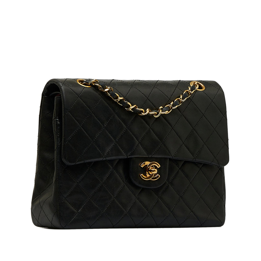 Chanel Classic Double Flap Medium Tall Black Lambskin Gold