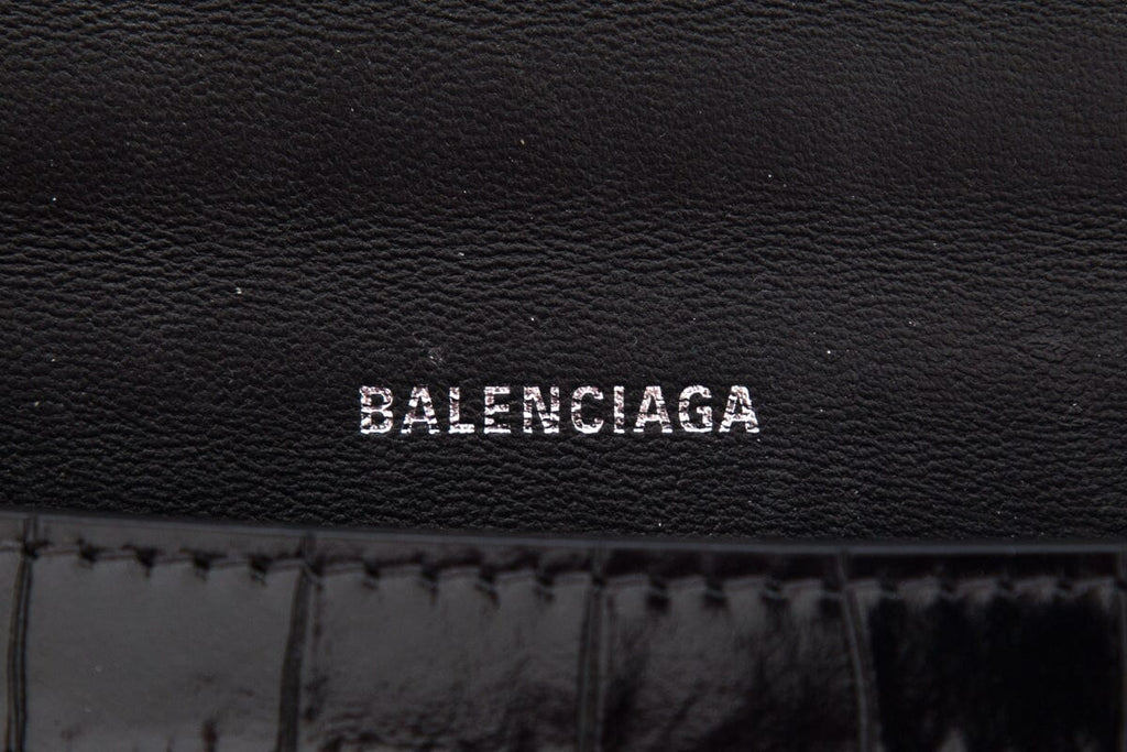 Balenciaga Black Hourglass Croc-Embossed Handbag