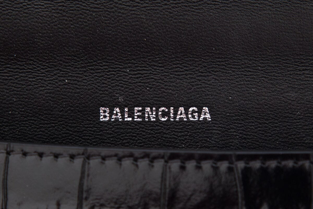Balenciaga Black Hourglass Croc-Embossed Handbag