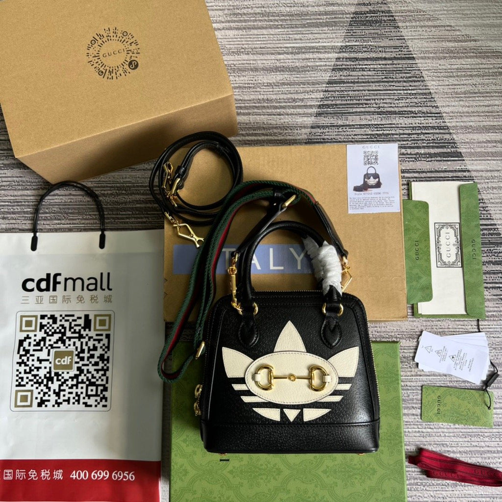 gg x Adidas Horsebit 1955 Mini Bag Black For Women, Women’s Bags 7.9in/20cm gg‎ 677212 U3ZDG 8726
