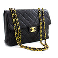 CHANEL Jumbo 11" Large Chain Shoulder Bag Flap Black Lambskin Gold f35