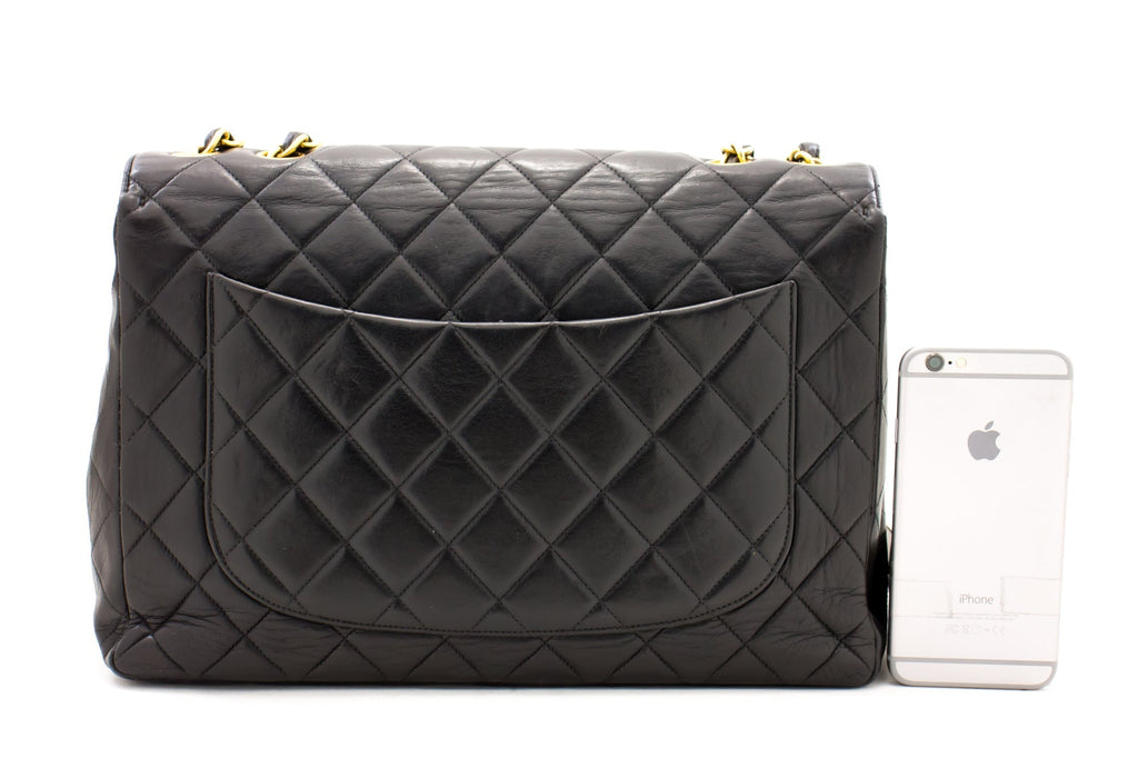 CHANEL Jumbo 11" Large Chain Shoulder Bag Flap Black Lambskin Gold f35