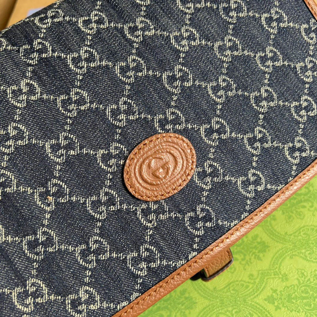 gg Children’s gg  Messenger Bag Dark Blue And Ivory Eco Washed Organic gg Jacquard Denim For Women  11.4in/29cm gg