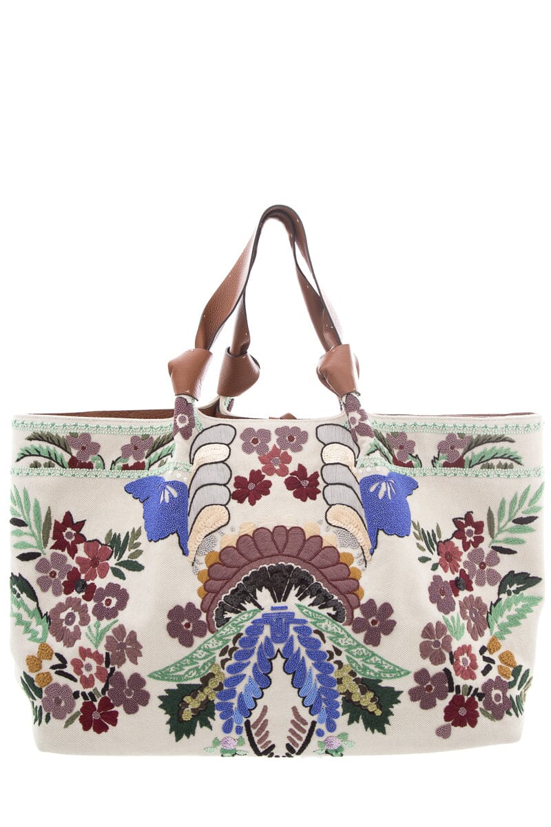 Valentino Garavani Atelier Purple & Green Embroidered Floral Tote