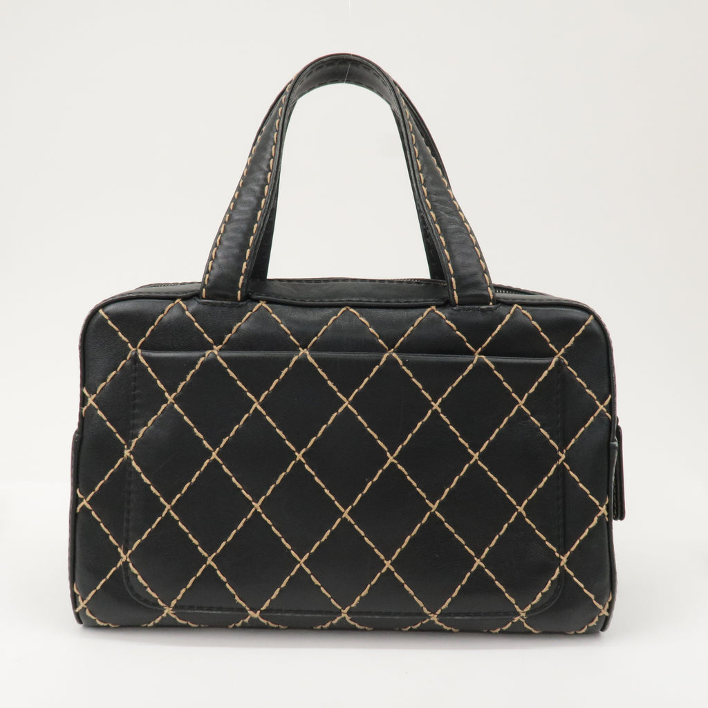 CHANEL Wild Stitch Leather Hand Bag Black A14692