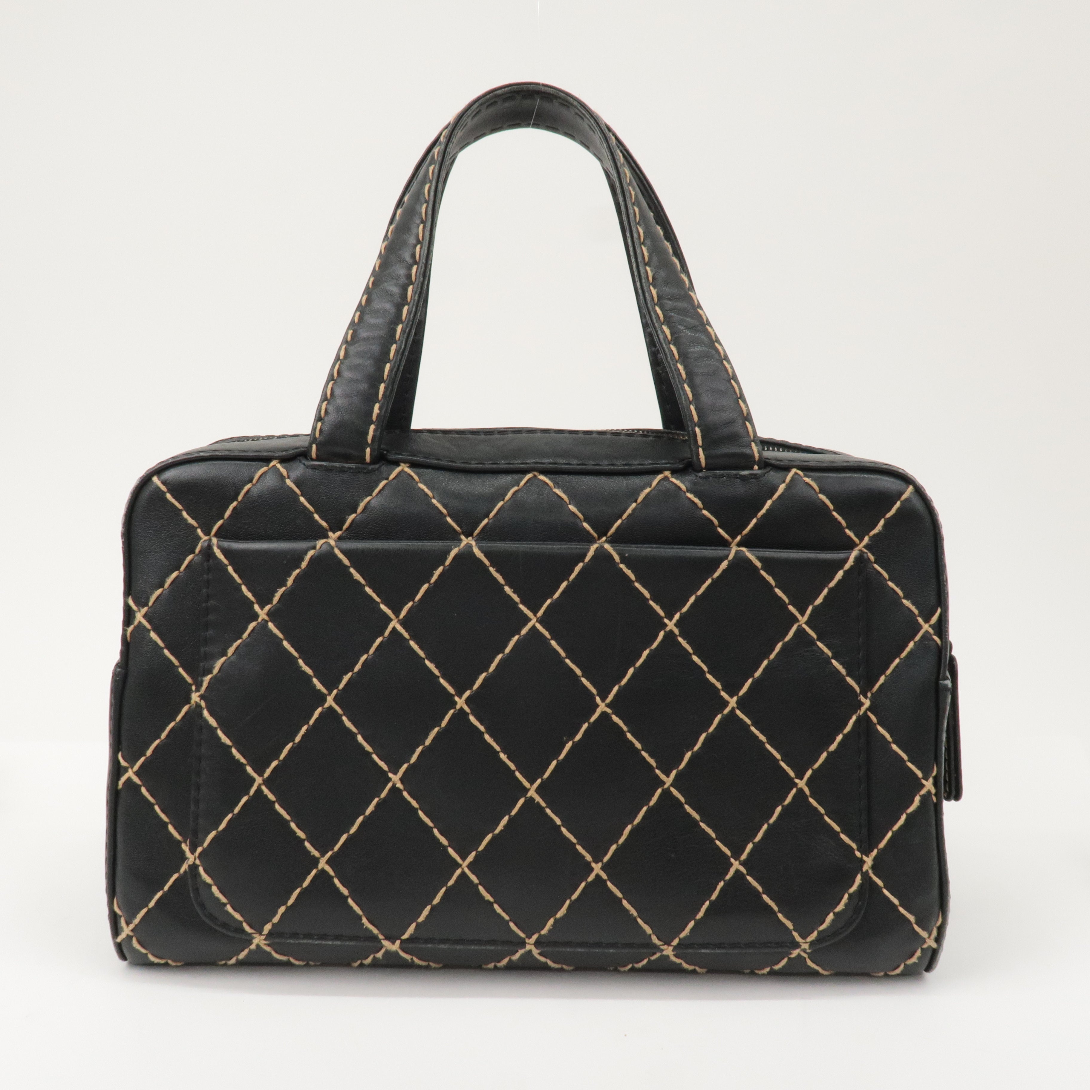 CHANEL Wild Stitch Leather Hand Bag Black A14692
