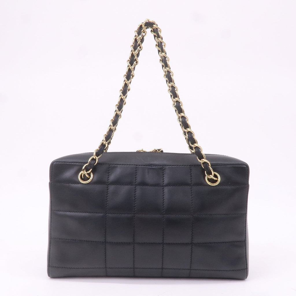 CHANEL Chocolate Bar Lamb Skin Chain Shoulder Bag Black