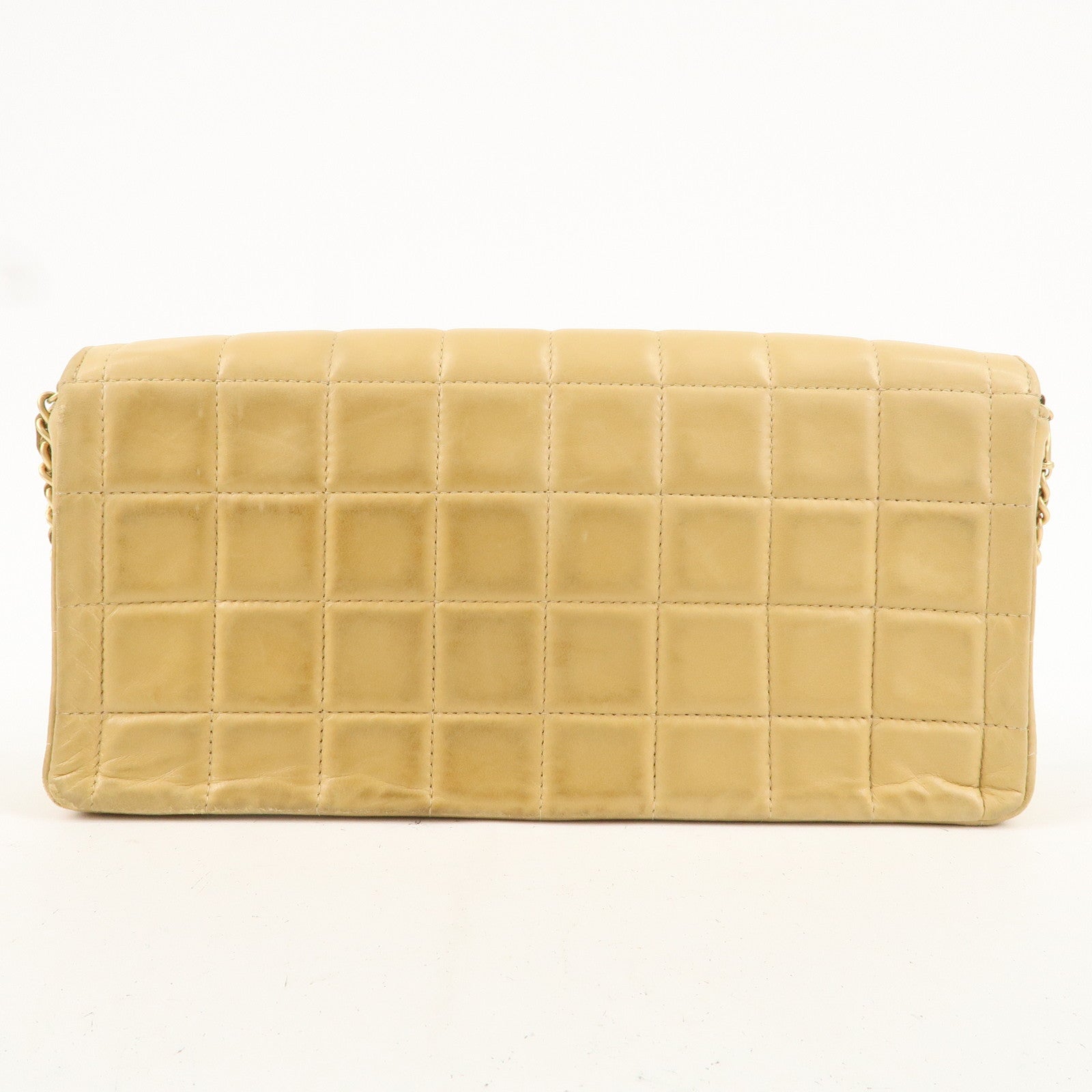 CHANEL Chocolate Bar Lamb Skin Chain Shoulder Bag Beige A15316