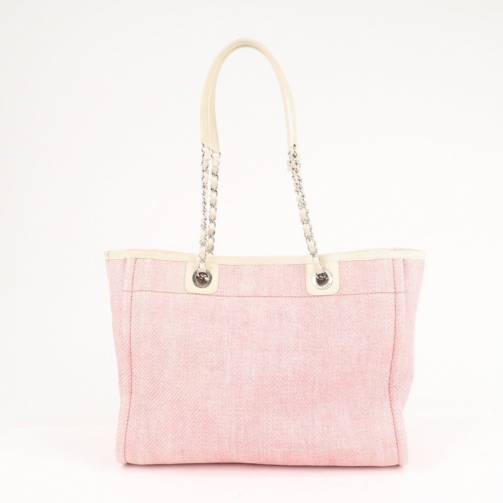 CHANEL Deauville MM Straw Leather Chain Tote Bag Pink A67001