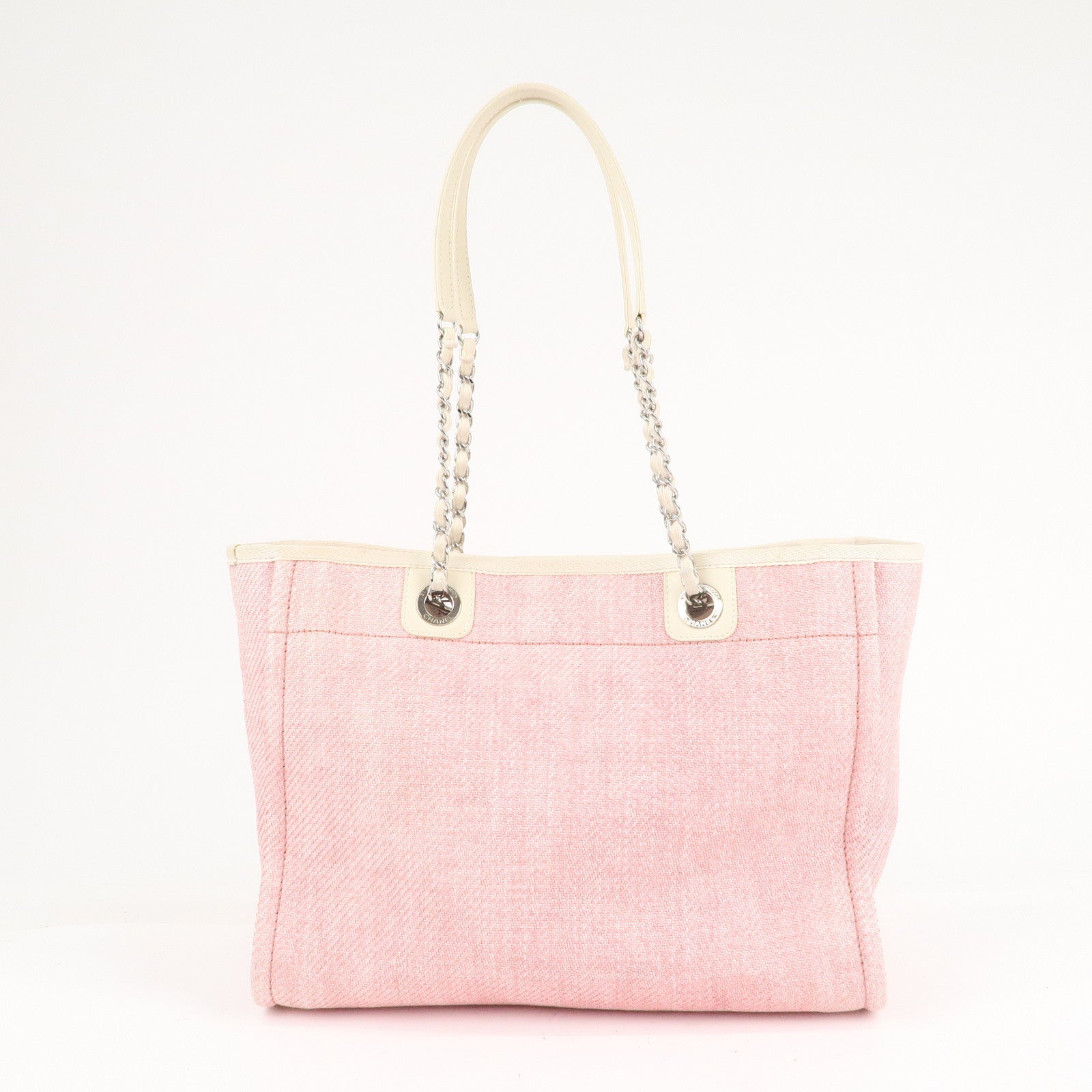 CHANEL Deauville MM Straw Leather Chain Tote Bag Pink A67001