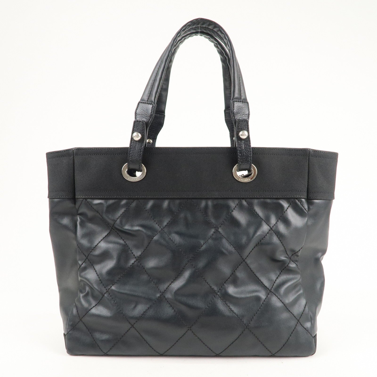 CHANEL Paris Biarritz MM Coated Canvas Leather Tote Bag A34209
