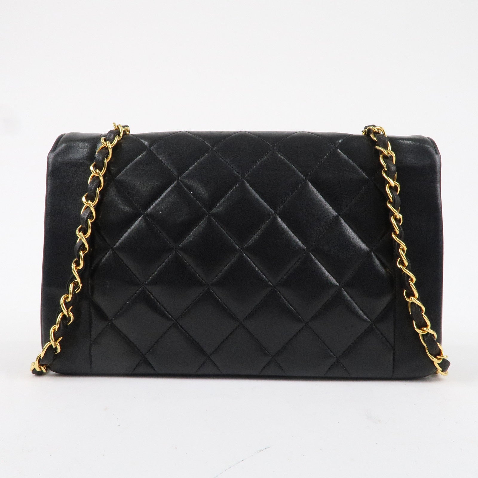 CHANEL Matelasse Lambskin Diana Chain Shoulder Bag Black A01165