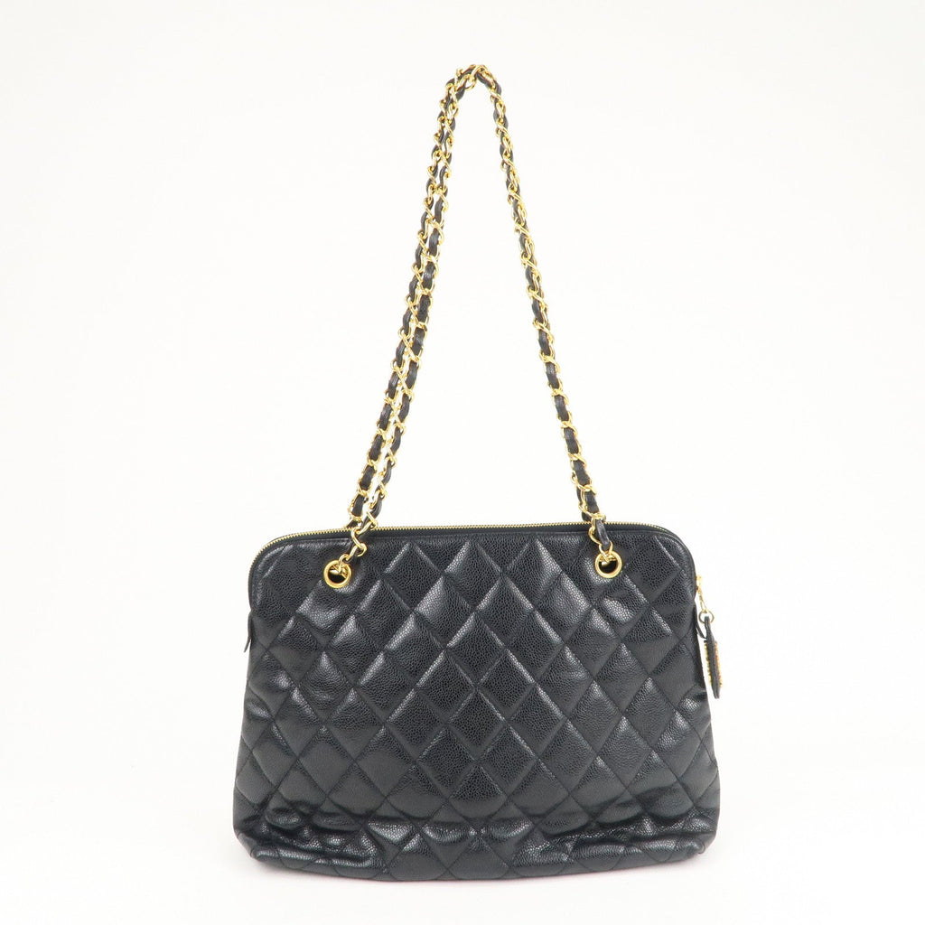 CHANEL Matelasse Caviar Skin Chain Tote Bag Shoulder Bag Black