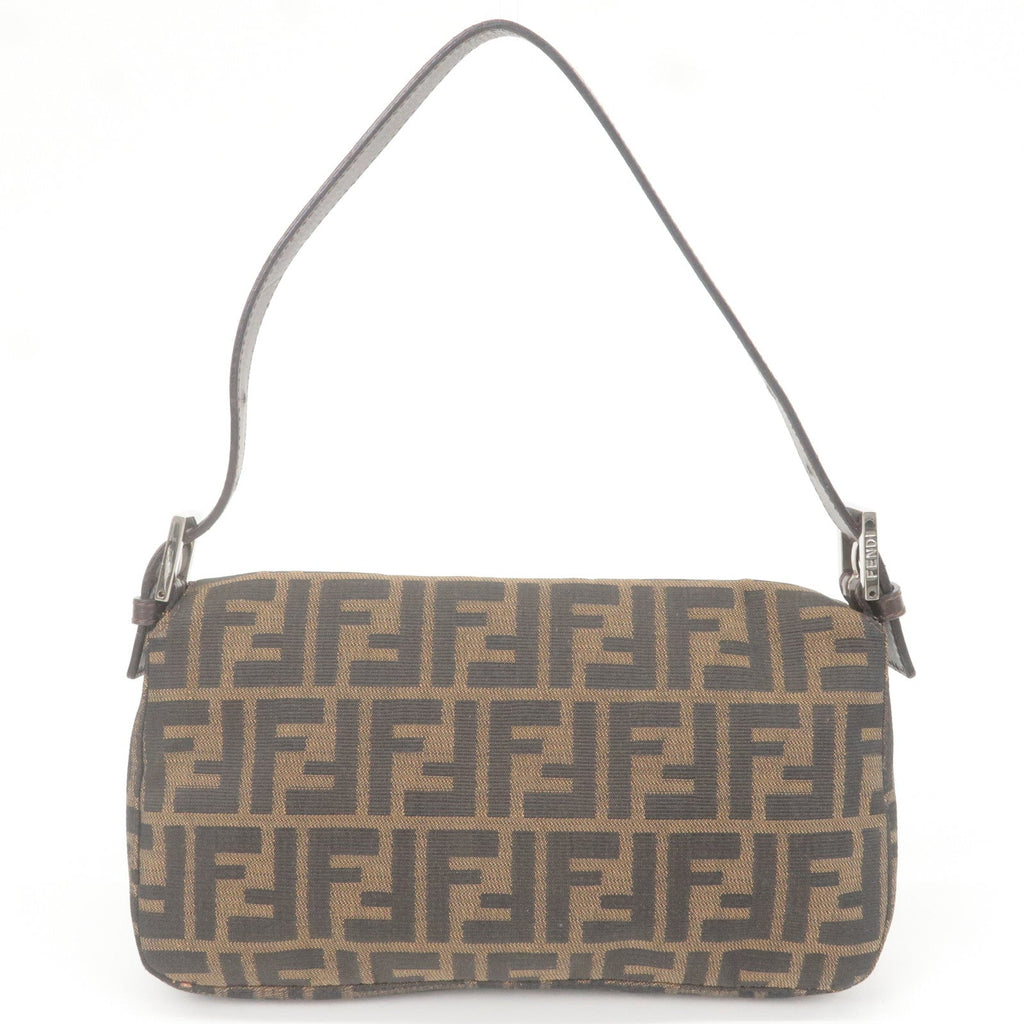 FENDI Zucca Mamma Baguette Canvas Leather Bag Brown Black 26424