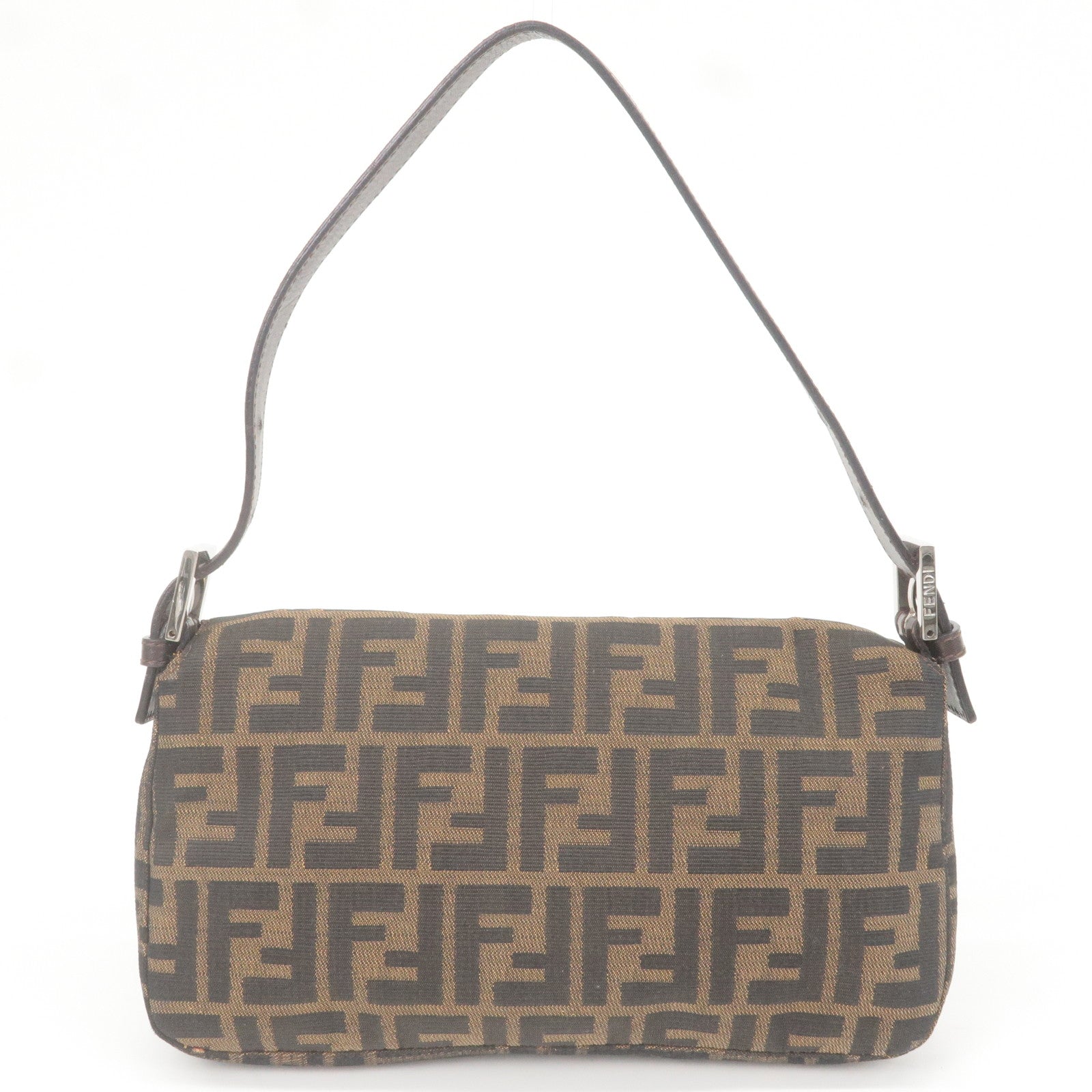 FENDI Zucca Mamma Baguette Canvas Leather Bag Brown Black 26424