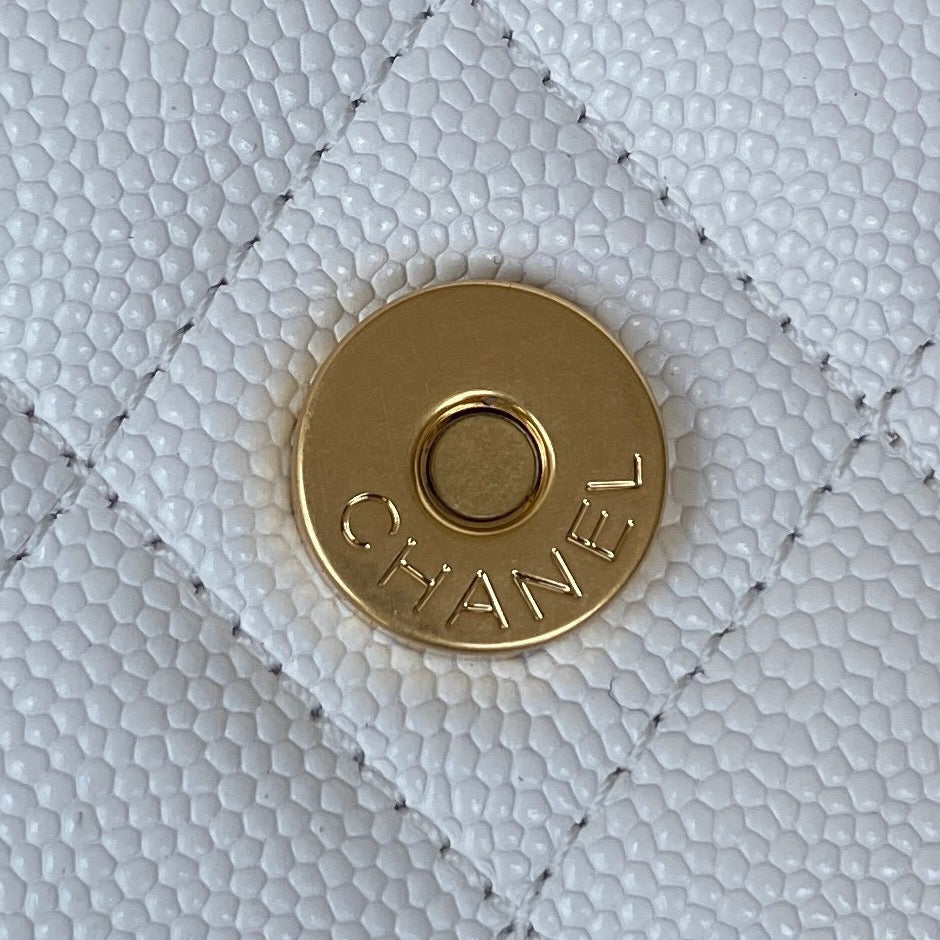 CHL Clutch With Chain Gold Hardware Grained Shinny White For Women, Women’s Handbags, Shoulder Bags 4.7in/12cm AP2857