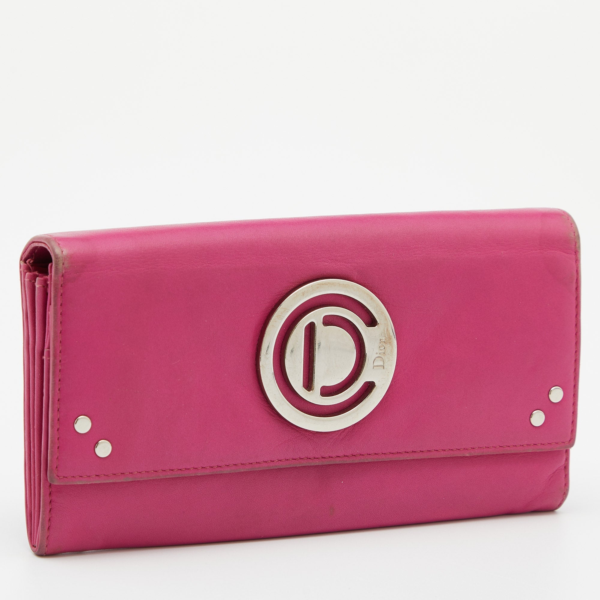 Dior Leather Round Logo Flap Continental Wallet