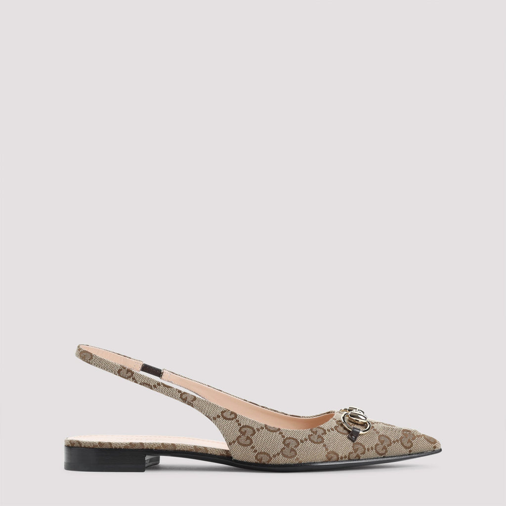 GUCCI Canvas Erin GG Flat Slingback Mules