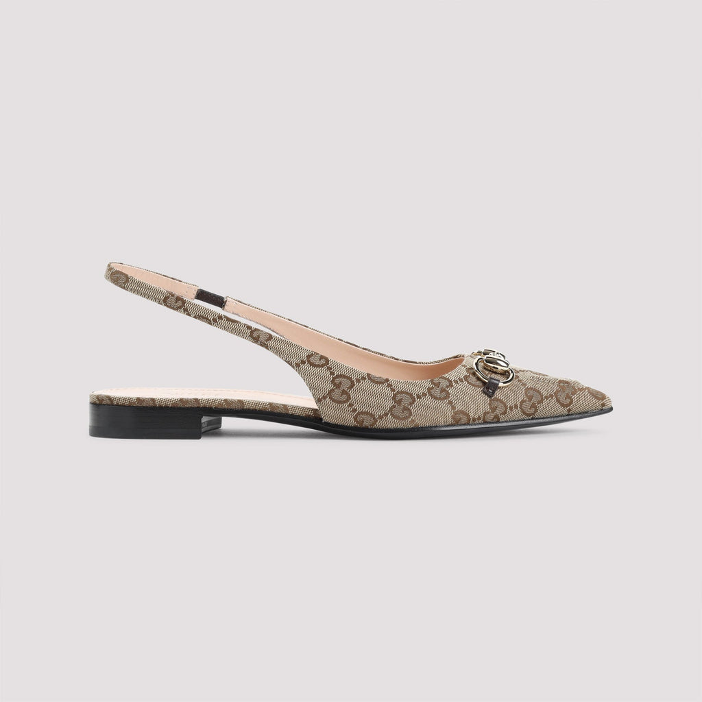 GUCCI Canvas Erin GG Flat Slingback Mules