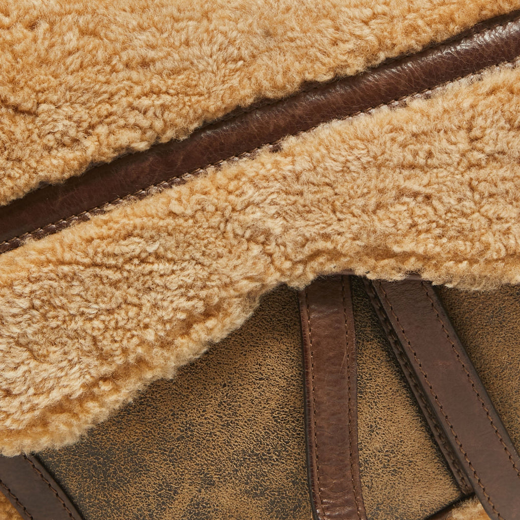 Dior /brown Shearling And Leather Saddle Bag
