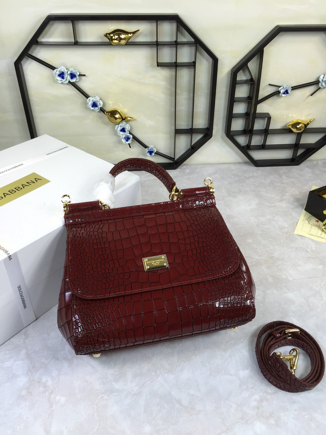 GLAMI MeGLAMIum Sicily Bag In Foiled CrocoGLAMIle-Print Burgundy For Women 10.2in/26cm GLAMI