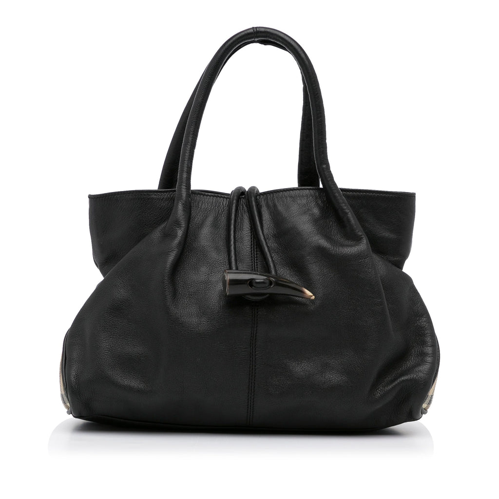 Black Burberry Calf Leather Tote