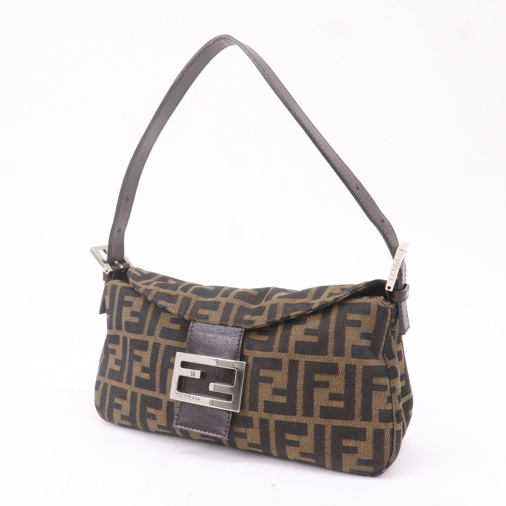 FENDI Zucca Canvas Leather Shoulder Bag Khaki Black Brown 26725