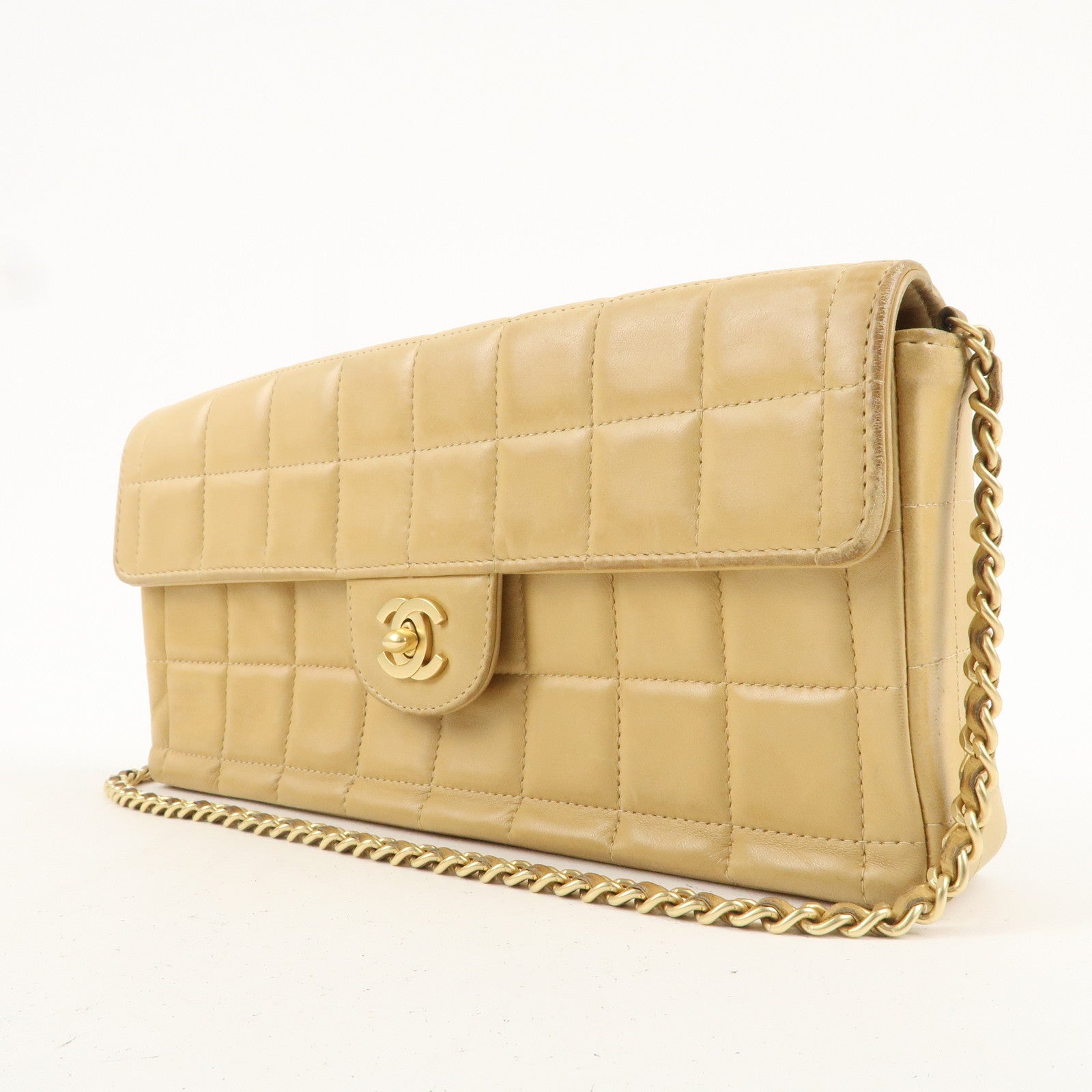 CHANEL Chocolate Bar Lamb Skin Chain Shoulder Bag Beige A15316