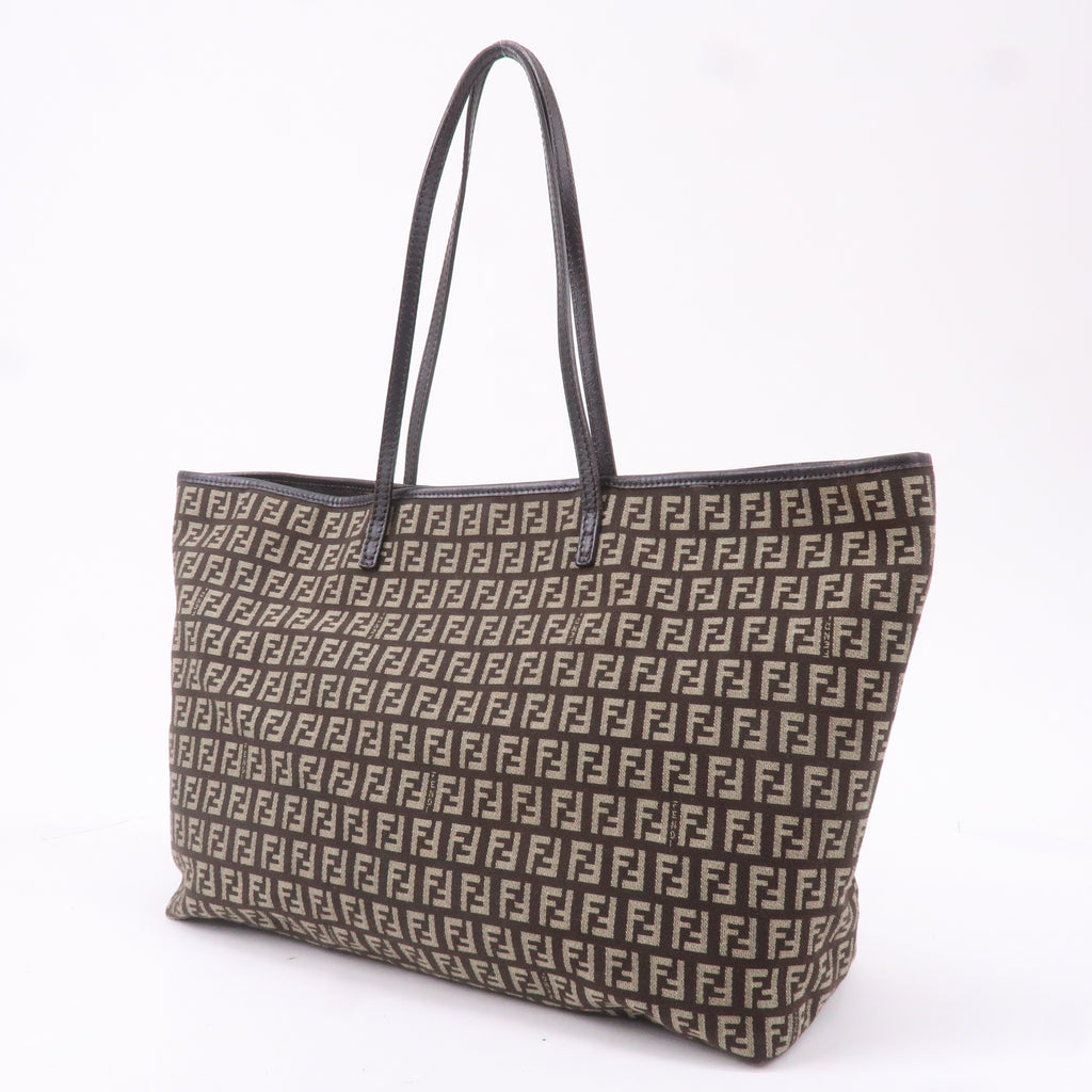 FENDI Zucchino Canvas Leather Tote Bag Beige Brown 8BH104