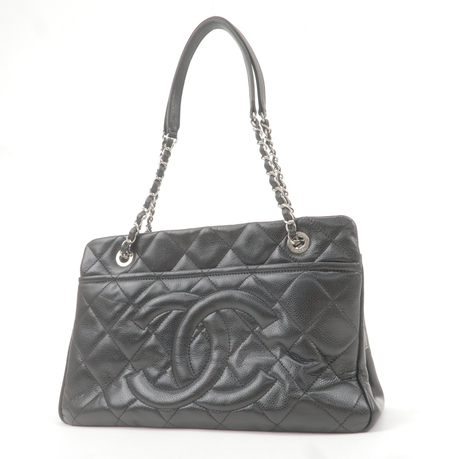 CHANEL Matelasse Caviar Skin Chain Tote Bag Black A67294