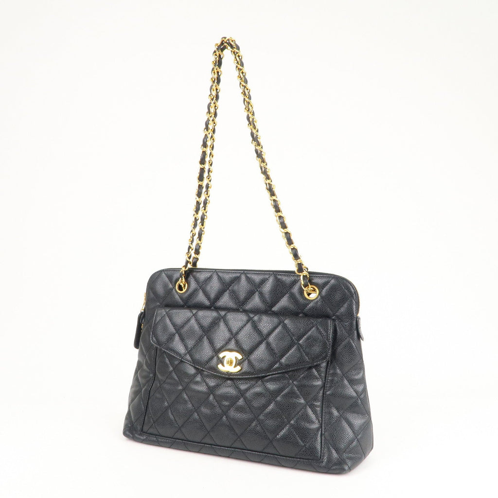 CHANEL Matelasse Caviar Skin Chain Tote Bag Shoulder Bag Black
