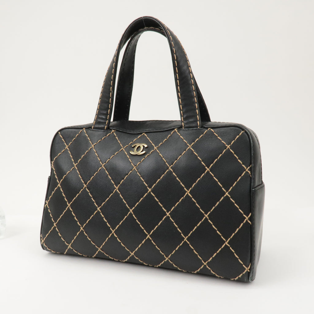 CHANEL Wild Stitch Leather Hand Bag Black A14692
