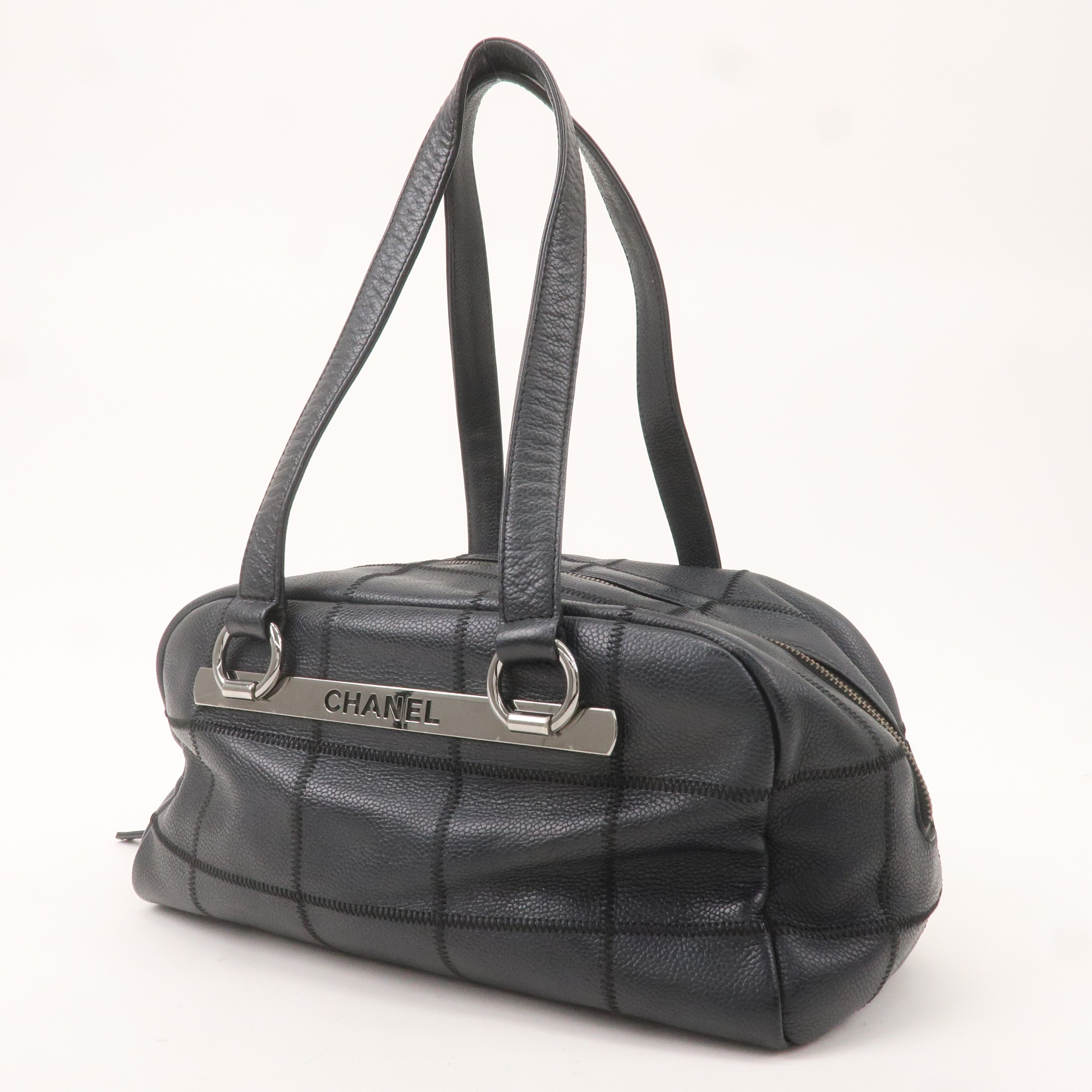CHANEL Chocolate Bar Caviar Skin Boston Bag Black A26135