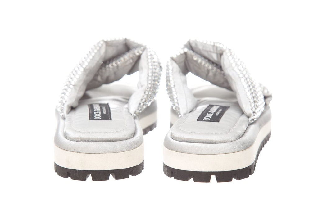 Dolce & Gabbana Silver Criss-Cross Crystallized Sandals SZ 38