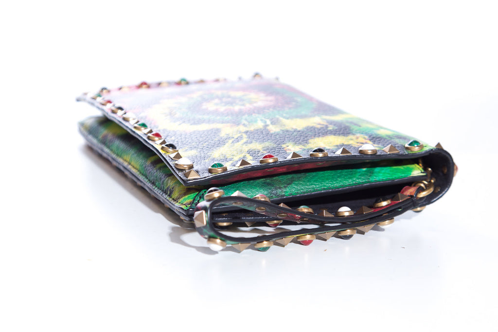 Valentino Pebbled Calfskin Tie-Dye Rockstud Rolling Wristlet Clutch