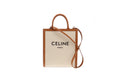 Celine Canvas and Tan Leather Vertical Cabas Tote With Strap