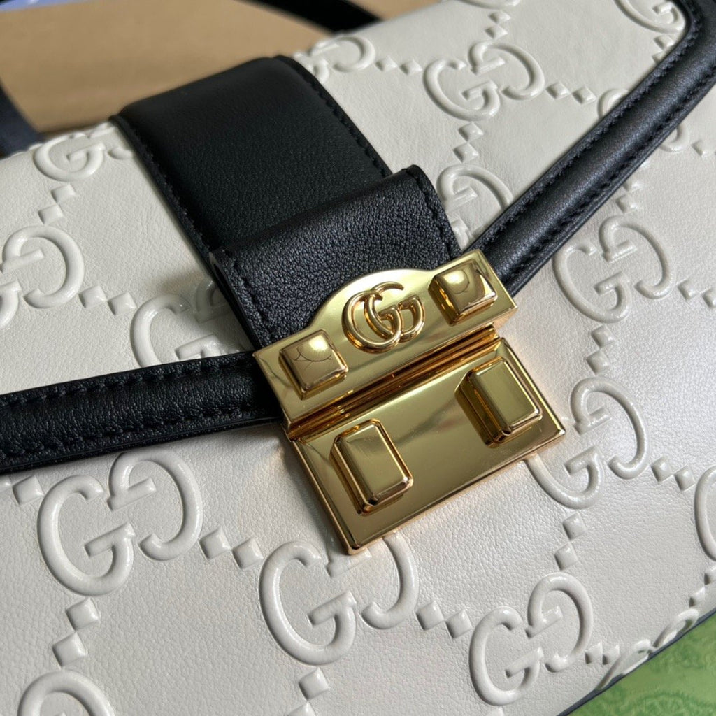 gg Small gg Top Handle Bag White For Women, Women’s Bags 17.7in/19cm gg ‎675791 UD9AX 9099