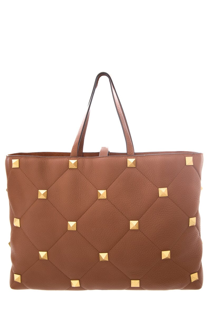 Valentino Brown Roman Stud Quilted Tote NWT