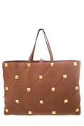 Valentino Brown Roman Stud Quilted Tote NWT