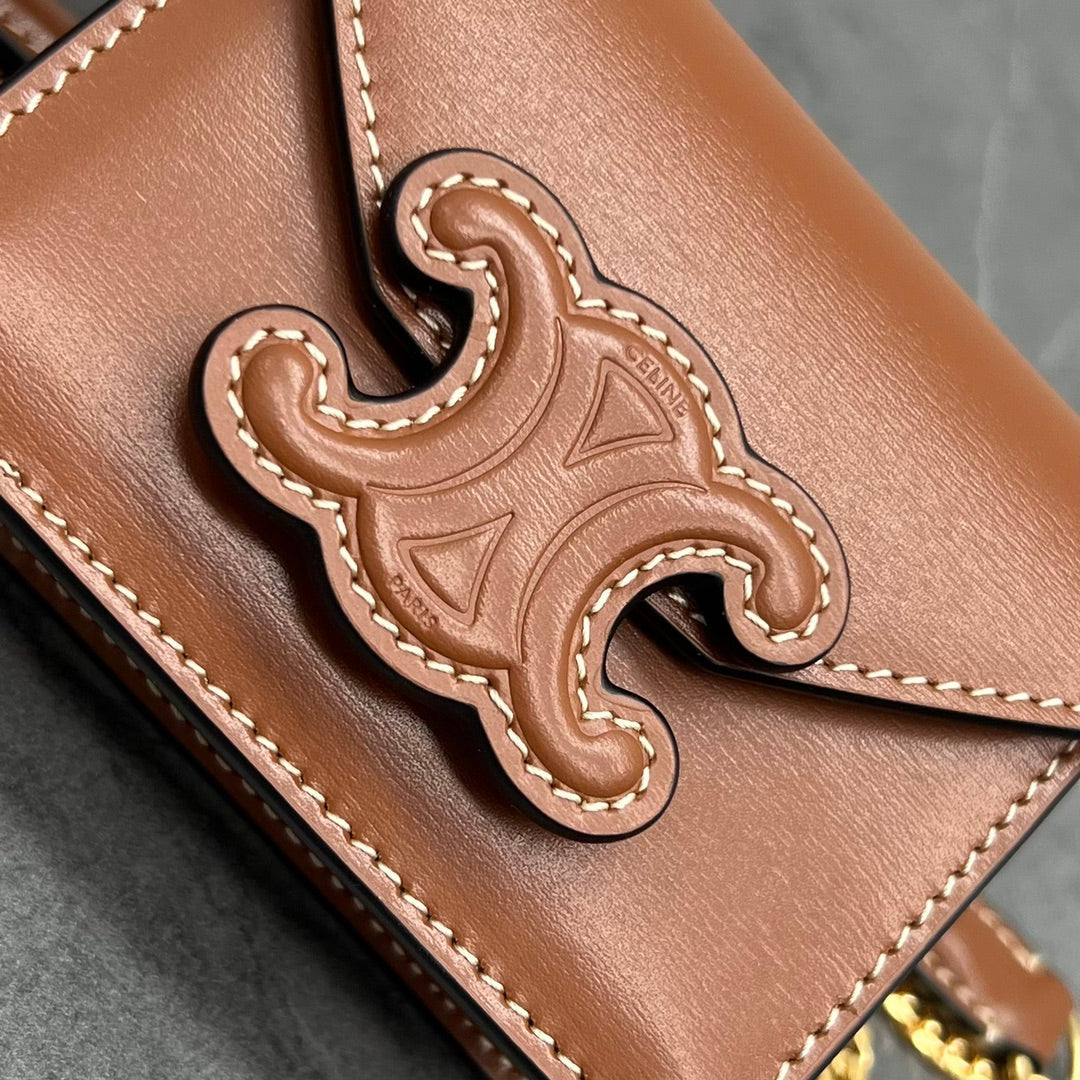 GLAMI Card Holder On Chain Triomphe Tan For Women 4in/11cm 10J743DPV.04LU