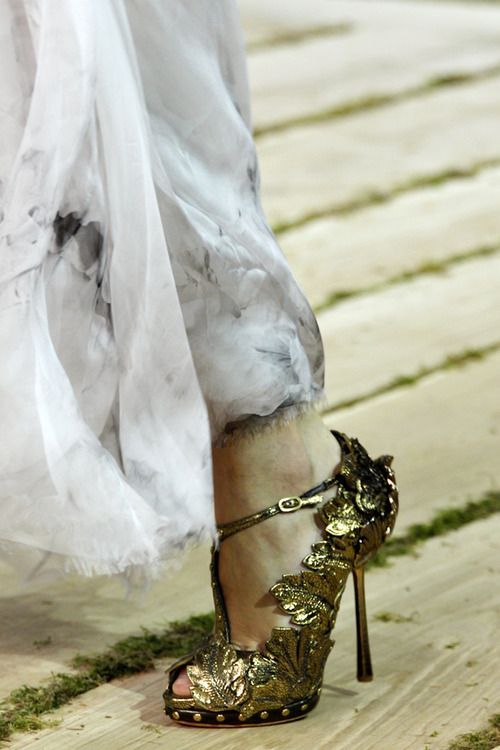 Gold T Bar Peep Toe Platforms