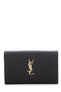 YSL Cassandre Matelasse Chain Wallet in Grain De Poudre Black Embossed Leather