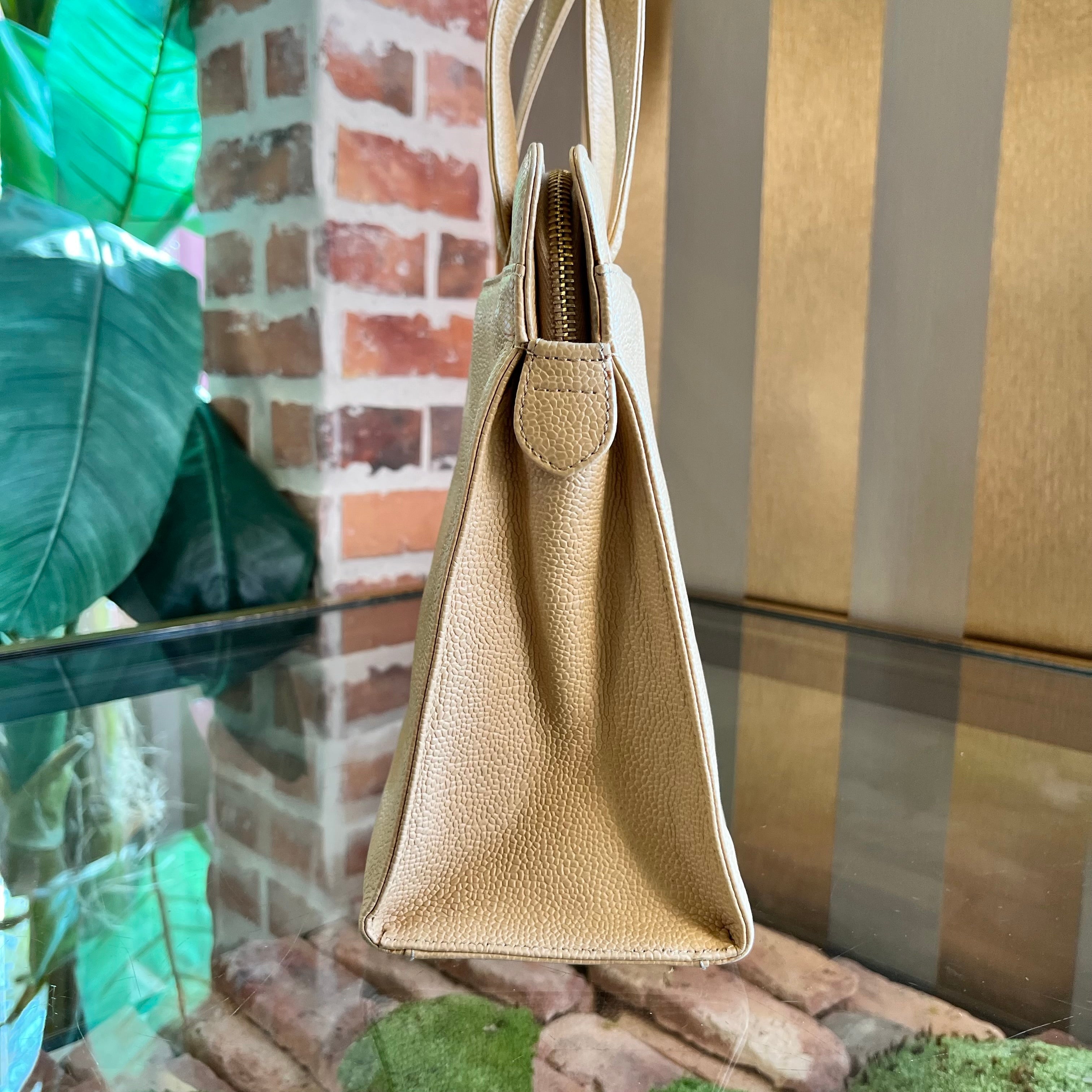 CHANEL LAX Beige Caviar Leather Vintage Tote Bag