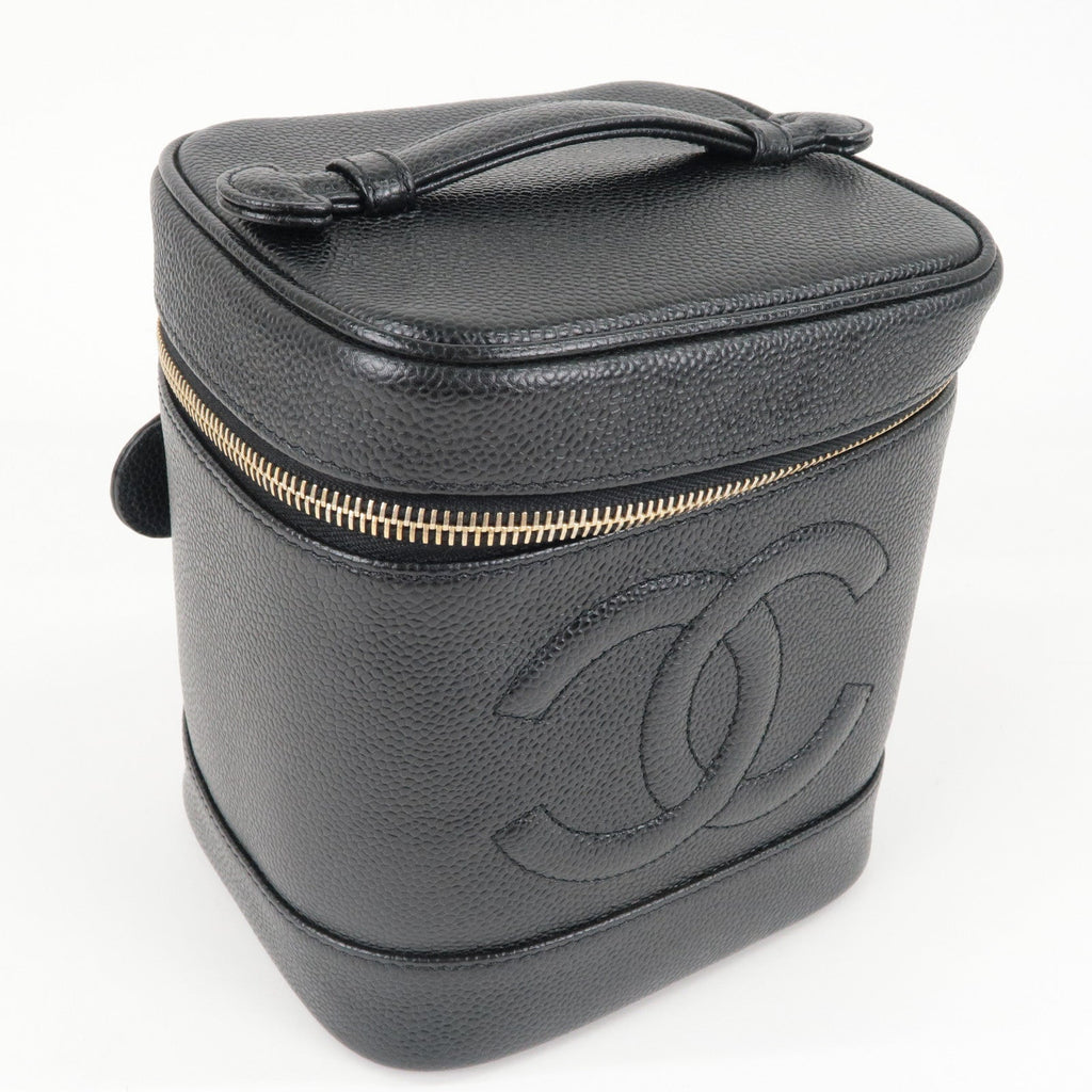 CHANEL Caviar Skin Vanity Bag Hand Bag Cosmetic Pouch Black A01998