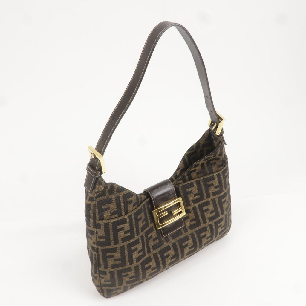 FENDI Zucca Canvas Leather Shoulder Bag Brown Black 26569