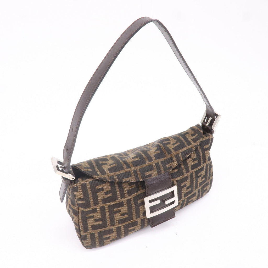 FENDI Zucca Canvas Leather Shoulder Bag Khaki Black Brown 26725
