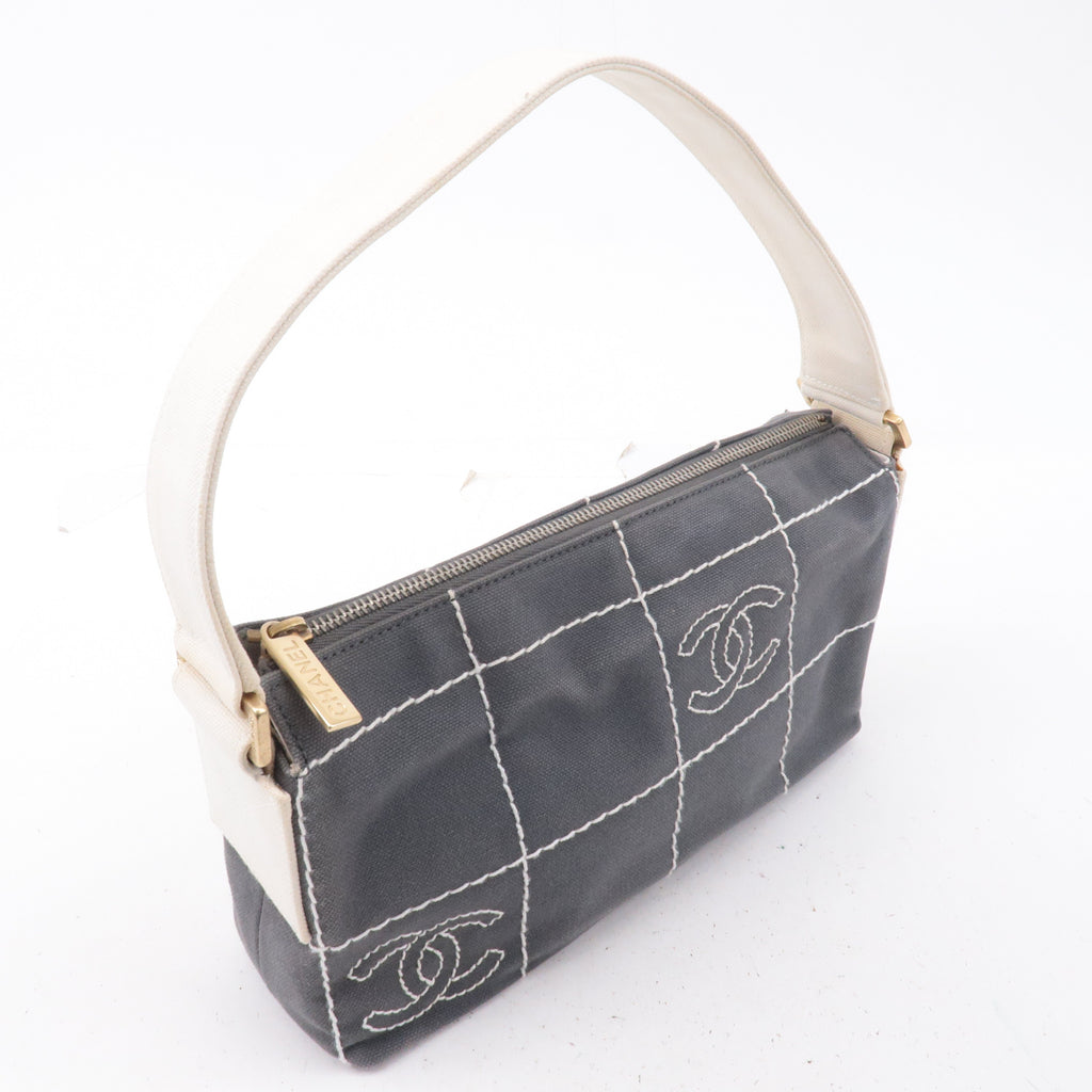 CHANEL Chocolate Bar Wild Stitch Canvas Hand Bag Gray