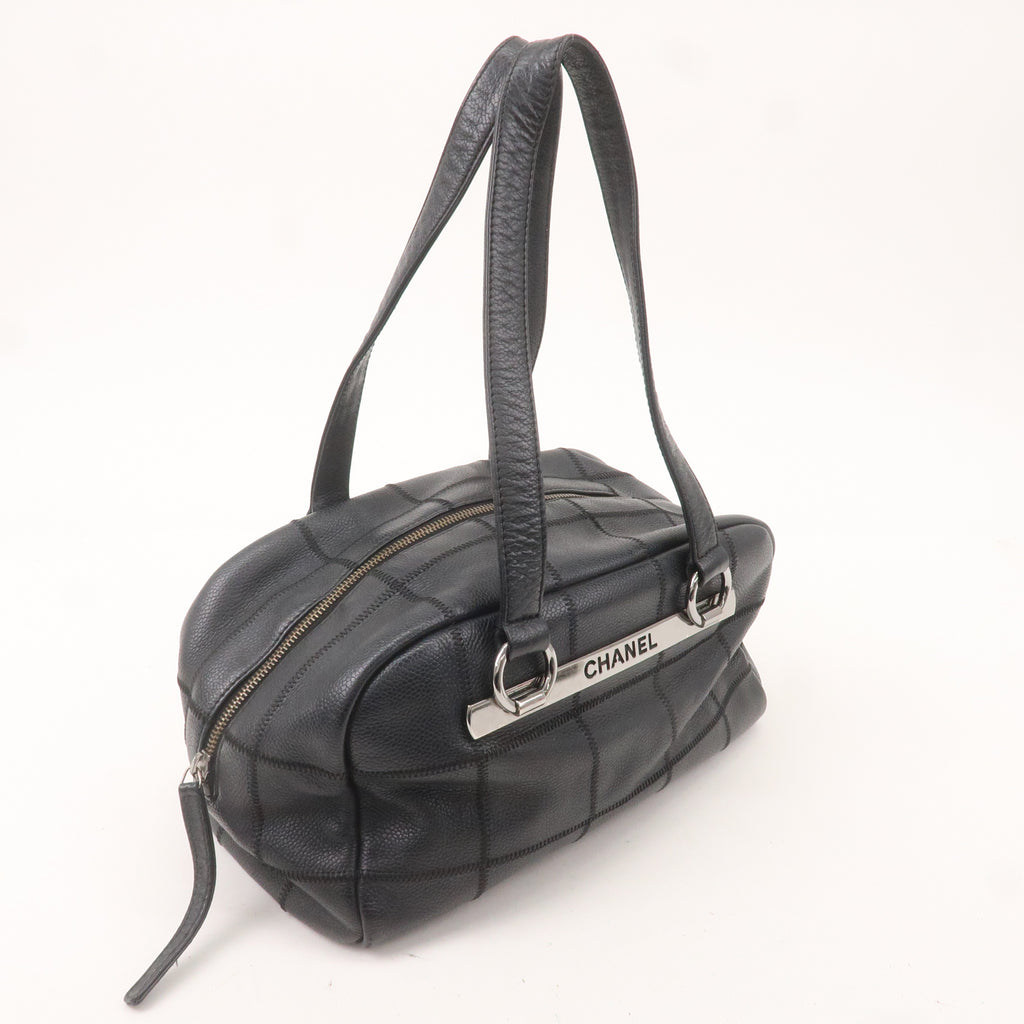 CHANEL Chocolate Bar Caviar Skin Boston Bag Black A26135