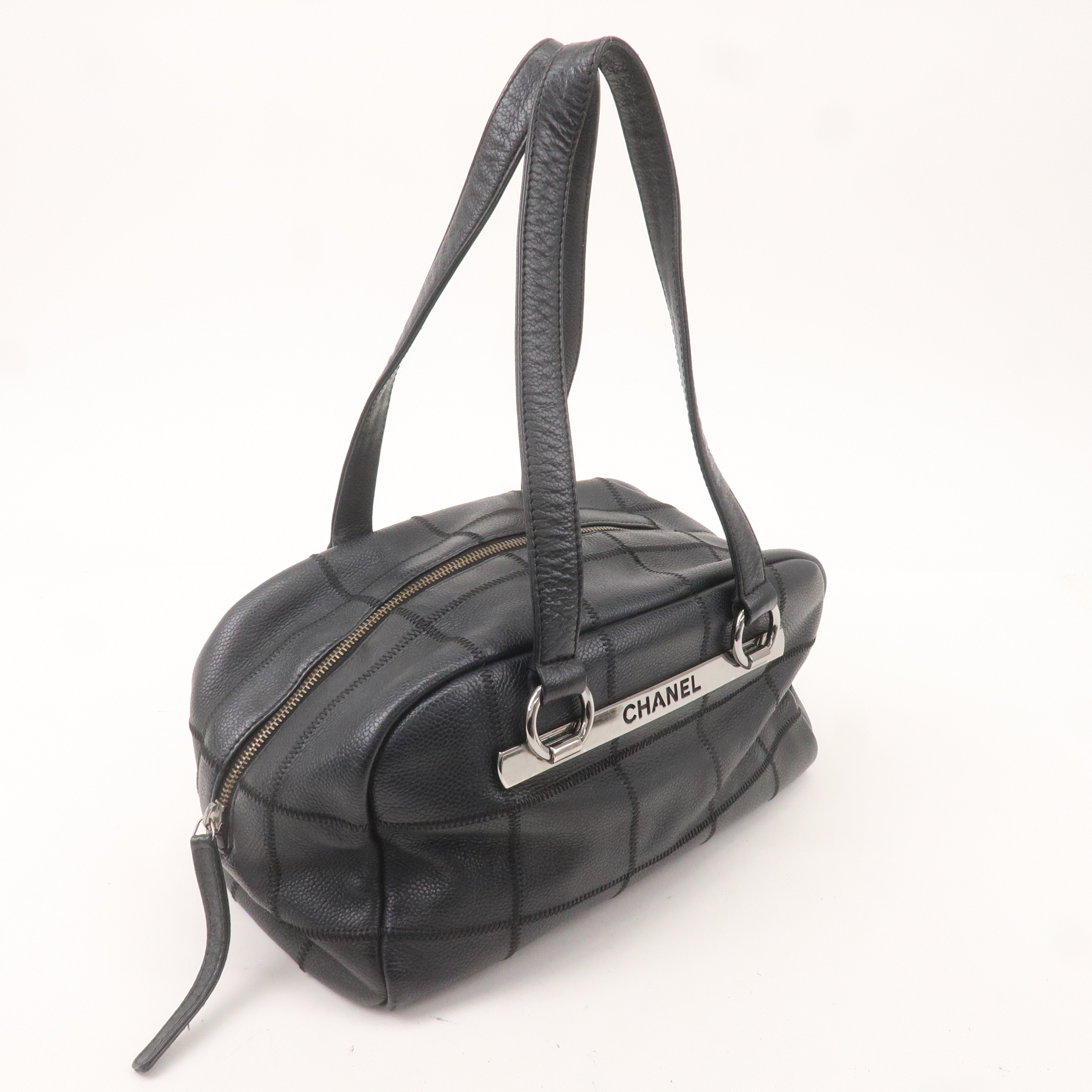 CHANEL Chocolate Bar Caviar Skin Boston Bag Black A26135
