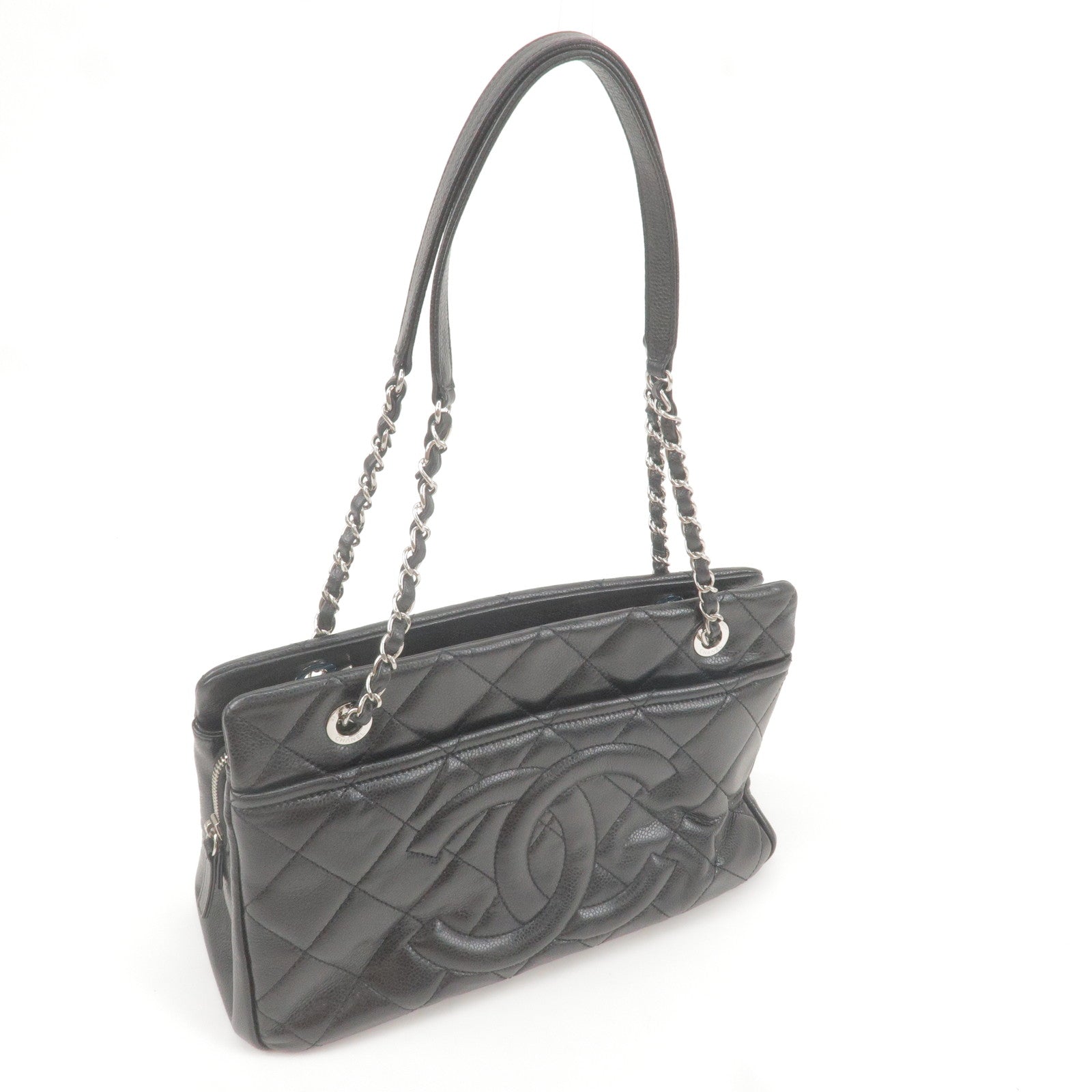 CHANEL Matelasse Caviar Skin Chain Tote Bag Black A67294